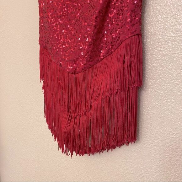 Weissman Dance costume red sequin flapper fringe Fringe Neckline Dress D12490 LC - Picture 4 of 10